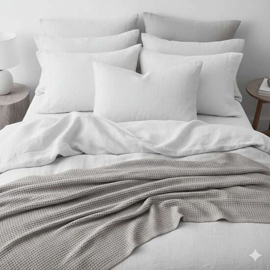 Minkštinto lino patalynės komplektas 140x200;50x70 - baltas